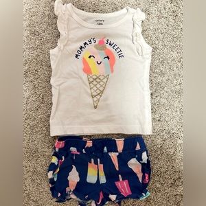 Baby girl Carters matching tank and shorts set, Size 12 months